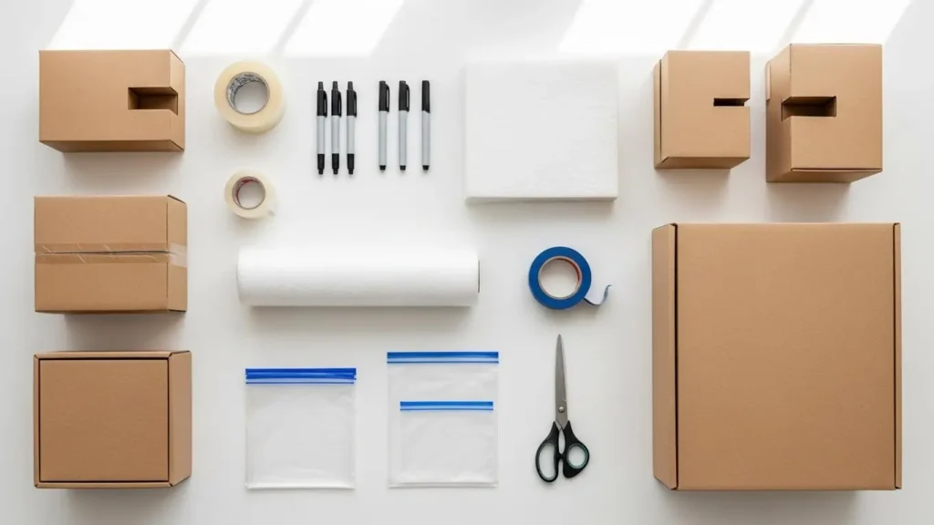 Essential packing supplies for safely moving paintings and artwork.