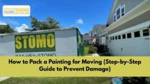Professional packing a framed painting for moving using protective wrapping and a mirror box.